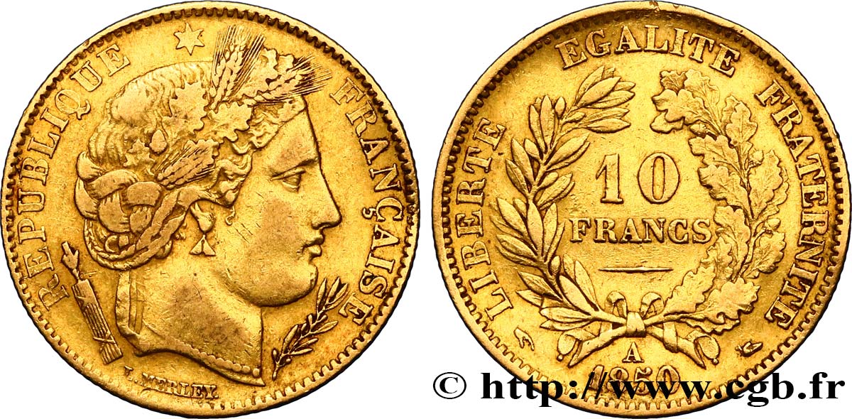 10 francs or Cérès, IIe République 1850 Paris F.504/1 MB35 