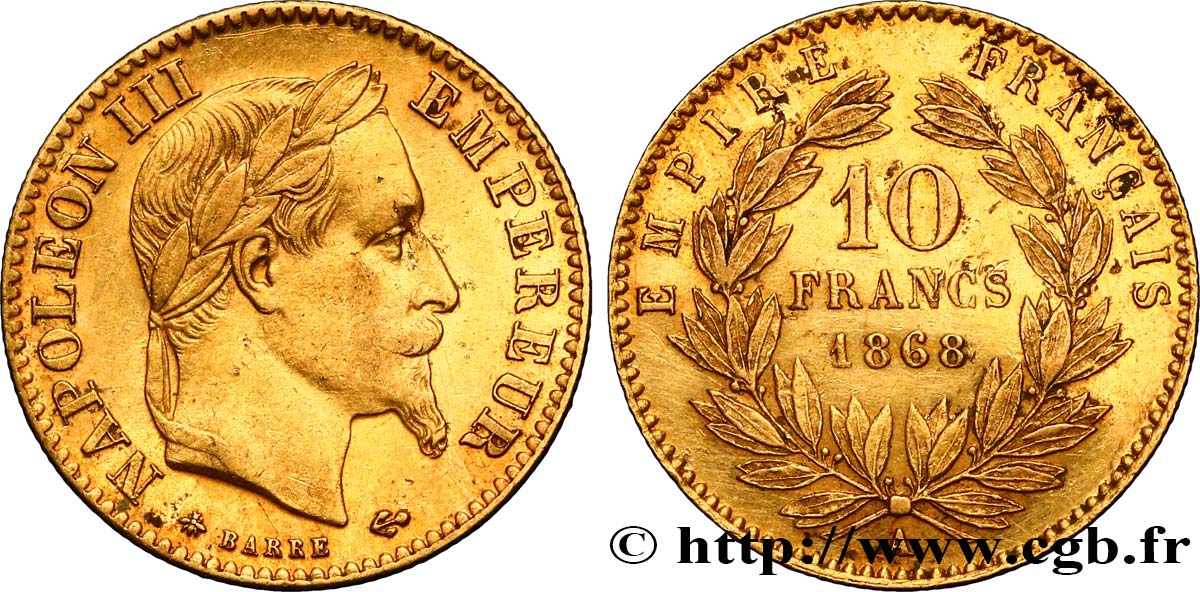 10 francs or Napoléon III, tête laurée 1868 Paris F.507A/17 TTB 