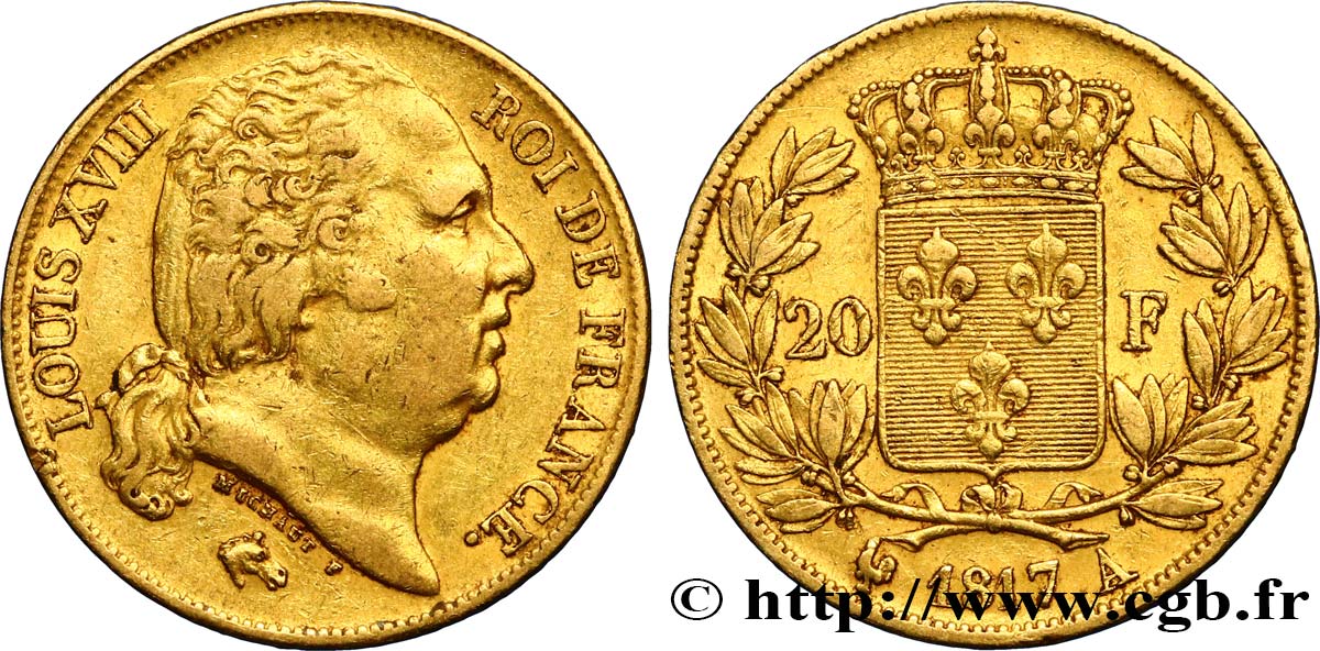 20 francs or Louis XVIII, tête nue 1817 Paris F.519/5 TTB45 