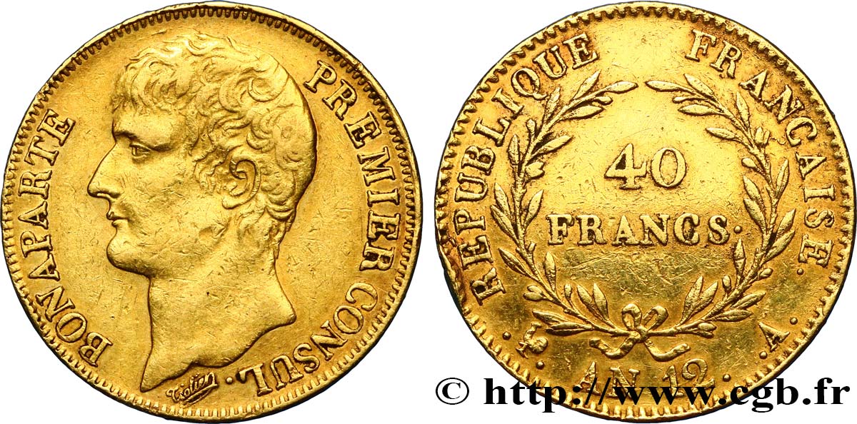 40 francs or Bonaparte Premier Consul 1804 Paris F.536/5 XF 