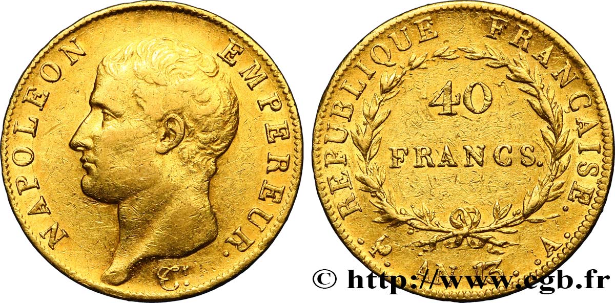 40 francs or Napoléon tête nue, Calendrier révolutionnaire 1805 Paris F.537/1 MBC42 