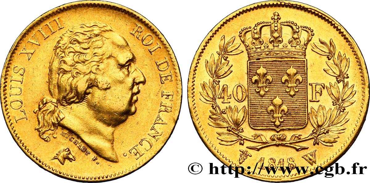 40 francs or Louis XVIII 1818 Lille F.542/8 TTB52 