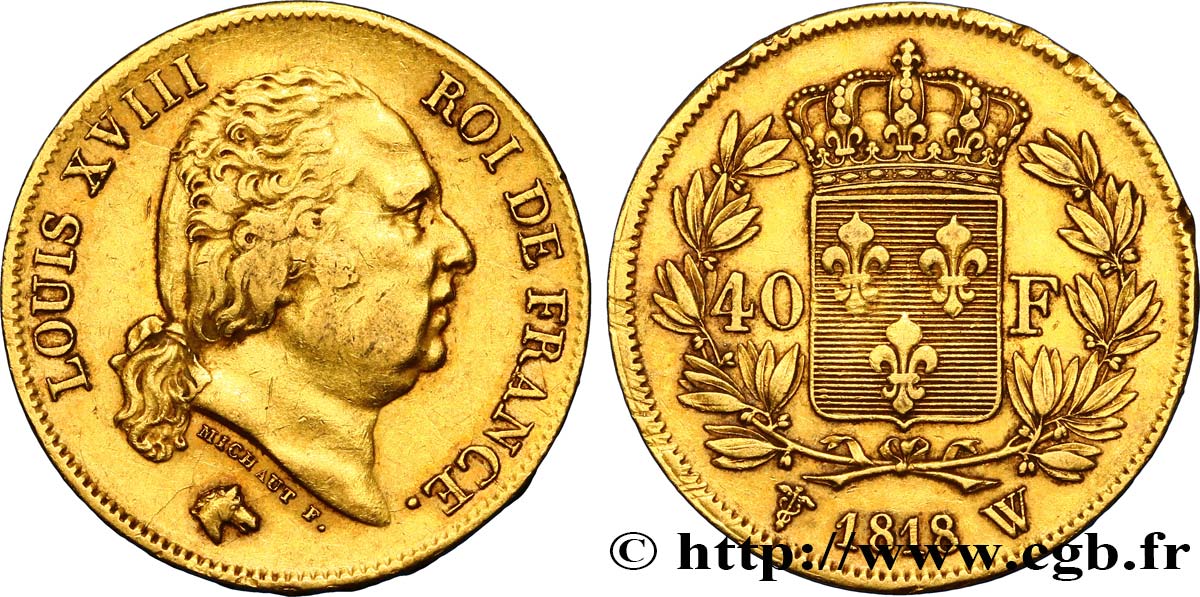 40 francs or Louis XVIII 1818 Lille F.542/8 MBC45 