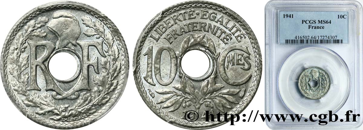 10 centimes Lindauer en zinc, Cmes non souligné et millésime sans points 1941  F.140A/1 MS64 PCGS