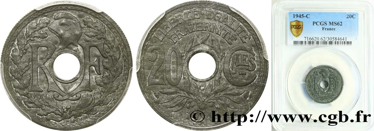 20 centimes Lindauer Zinc 1945 Castelsarrasin F.155/4 VZ62 PCGS