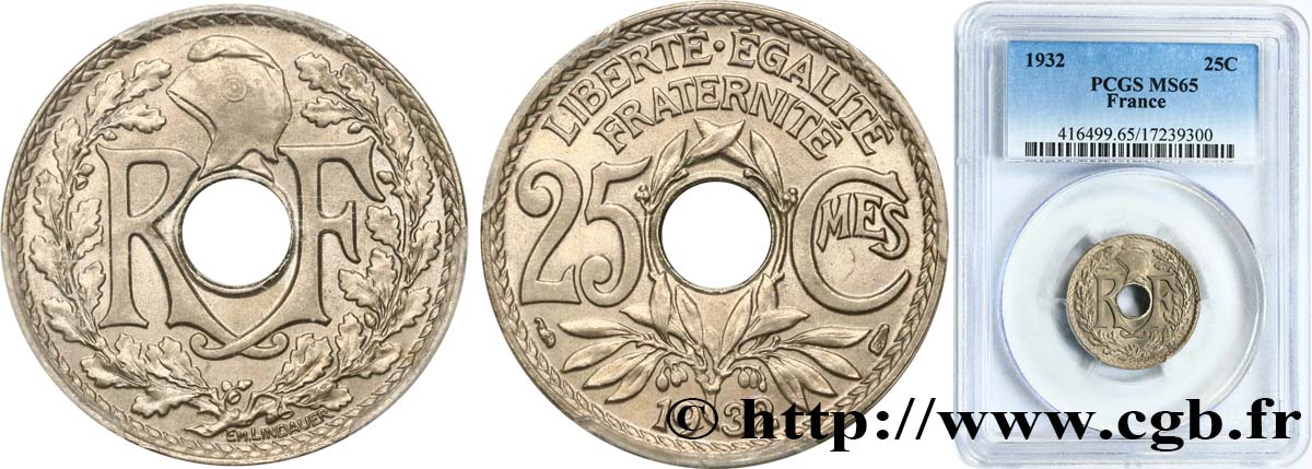 25 centimes Lindauer 1932  F.171/16 ST65 PCGS
