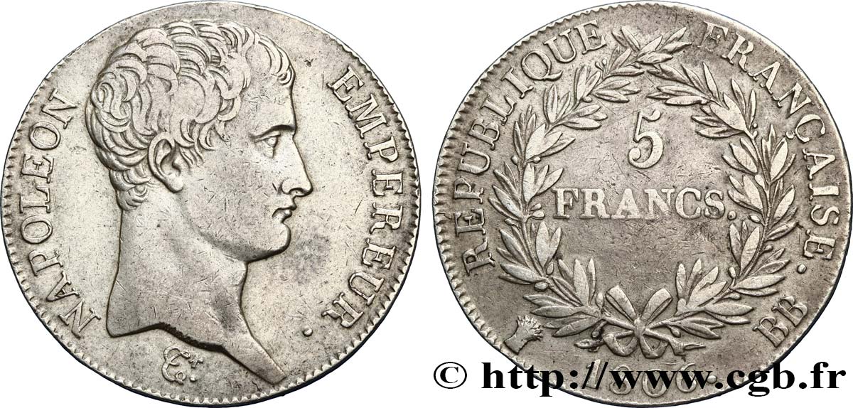 5 francs Napoléon Empereur, Calendrier grégorien 1806 Strasbourg F.304/3 MBC40 
