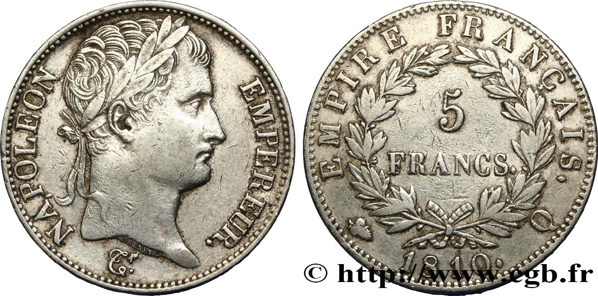 5 francs Napoléon Empereur, Empire français 1810 Perpignan F.307/24 MB35 