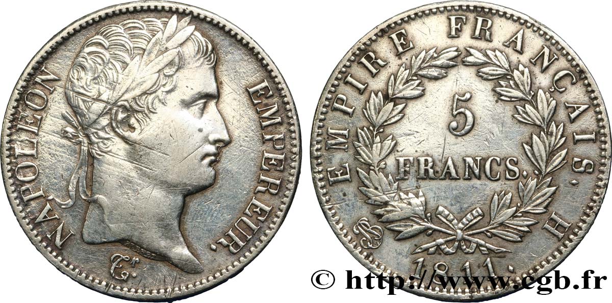 5 francs Napoléon Empereur, Empire français 1811 La Rochelle F.307/31 XF 