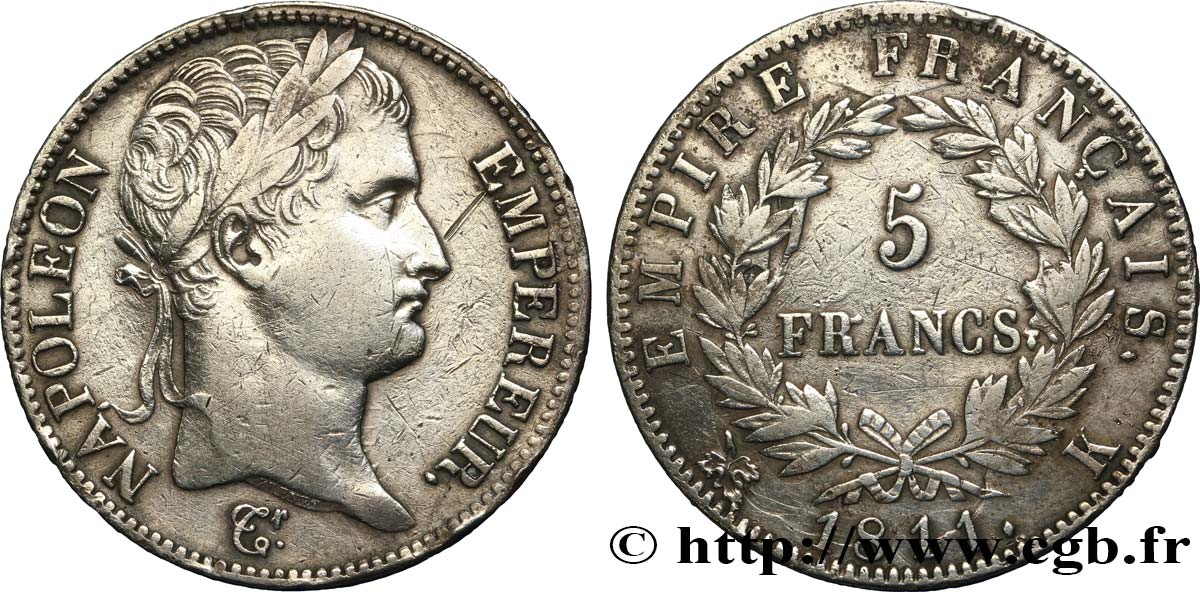 5 francs Napoléon Empereur, Empire français 1811 Bordeaux F.307/33 XF 