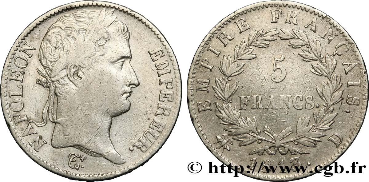 5 francs Napoléon Empereur, Empire français 1813 Lyon F.307/62 TB35 