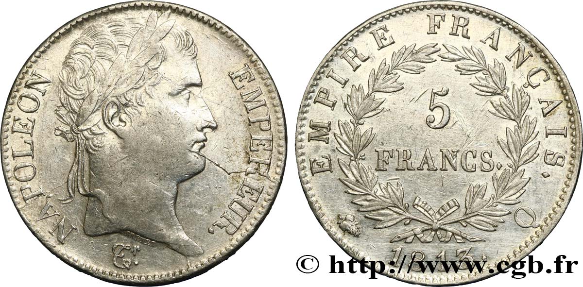 5 francs Napoléon Empereur, Empire français 1813 Perpignan F.307/70 AU 