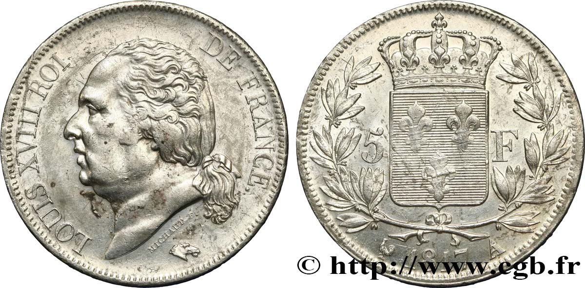 5 francs Louis XVIII, tête nue 1817  Paris F.309/14 MBC48 