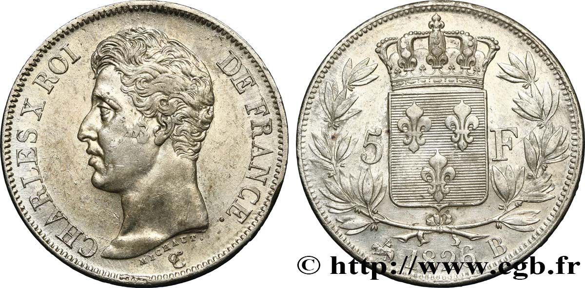 5 francs Charles X, 1er type 1826 Rouen F.310/16 TTB45 