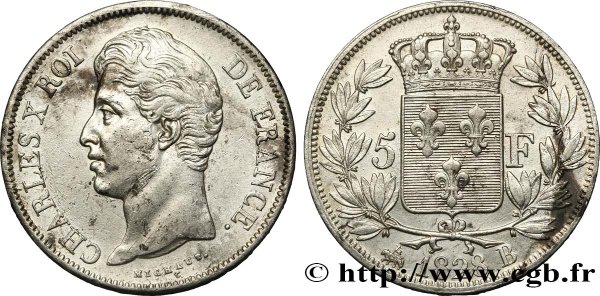 5 francs Charles X, 2e type 1828 Rouen F.311/15 TTB50 