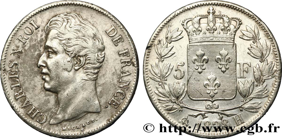 5 francs Charles X, 2e type 1828 La Rochelle F.311/18 BB45 
