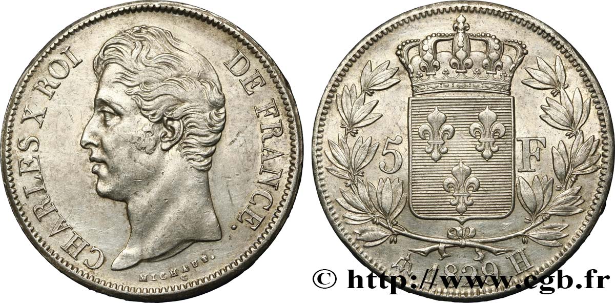 5 francs Charles X, 2e type 1829 La Rochelle F.311/31 AU52 