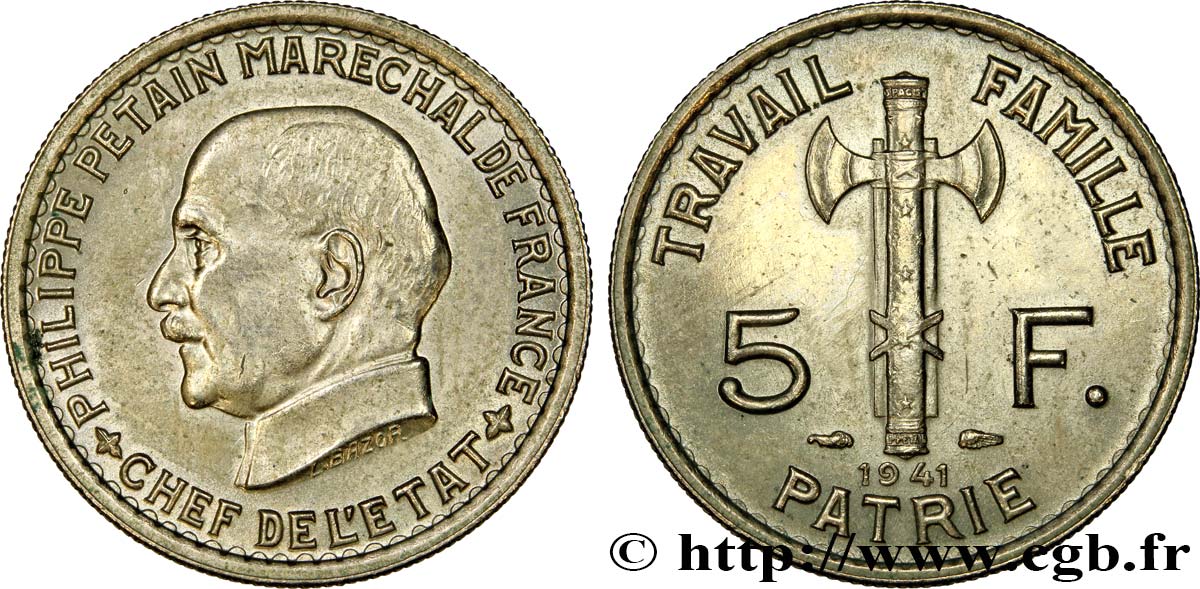 5 francs Pétain 1941  F.338/2 AU55 