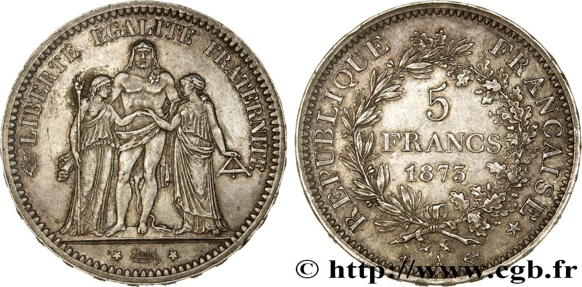 5 francs Hercule 1873 Paris F.334/9 TTB50 