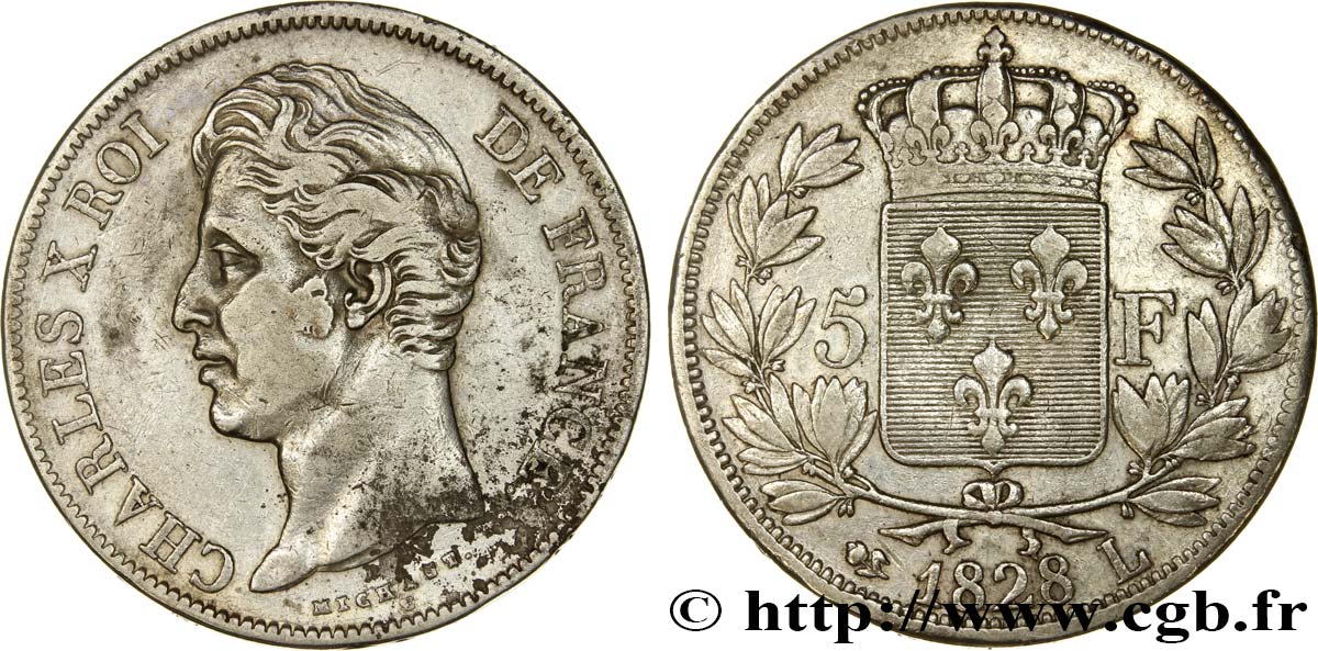 5 francs Charles X, 2e type 1828 Bayonne F.311/21 S25 