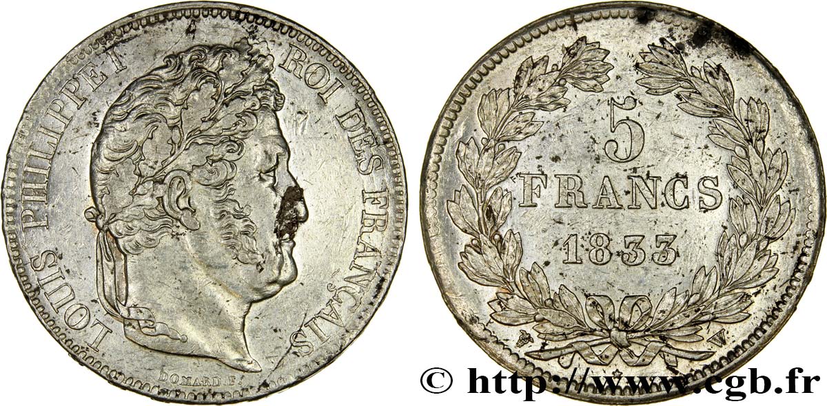 5 francs IIe type Domard 1833 Lille F.324/28 TTB 