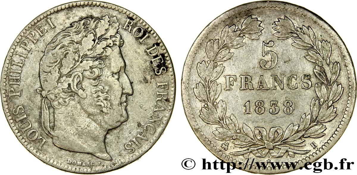5 francs IIe type Domard 1838 Rouen F.324/69 q.BB 