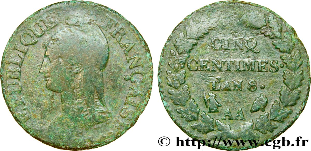 Cinq centimes Dupré, grand module 1800 Metz F.115/102 TB20 