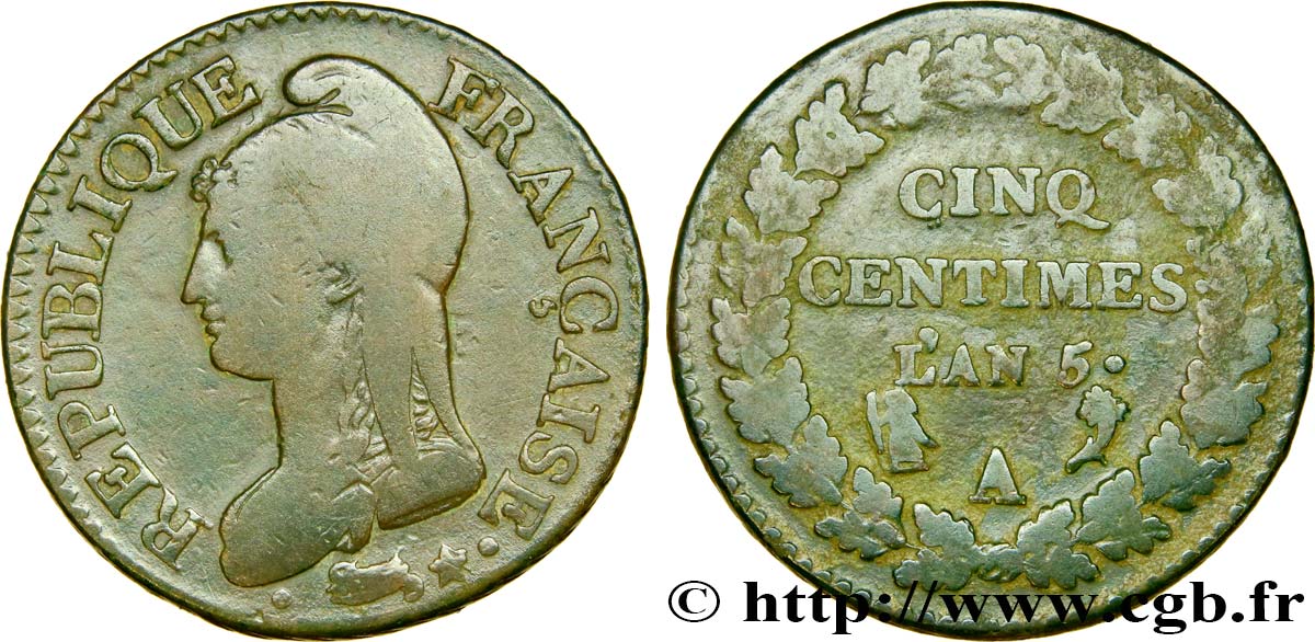 Cinq centimes Dupré, grand module 1797 Paris F.115/1 BC25 