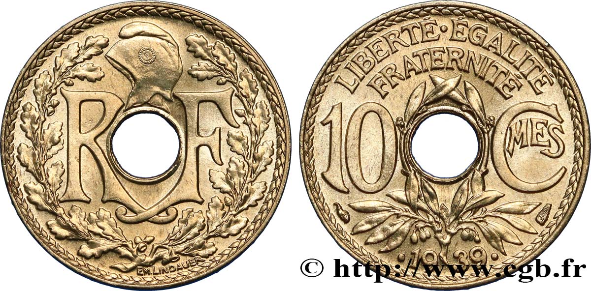 10 centimes Lindauer, maillechort 1939  F.139/3 MS65 