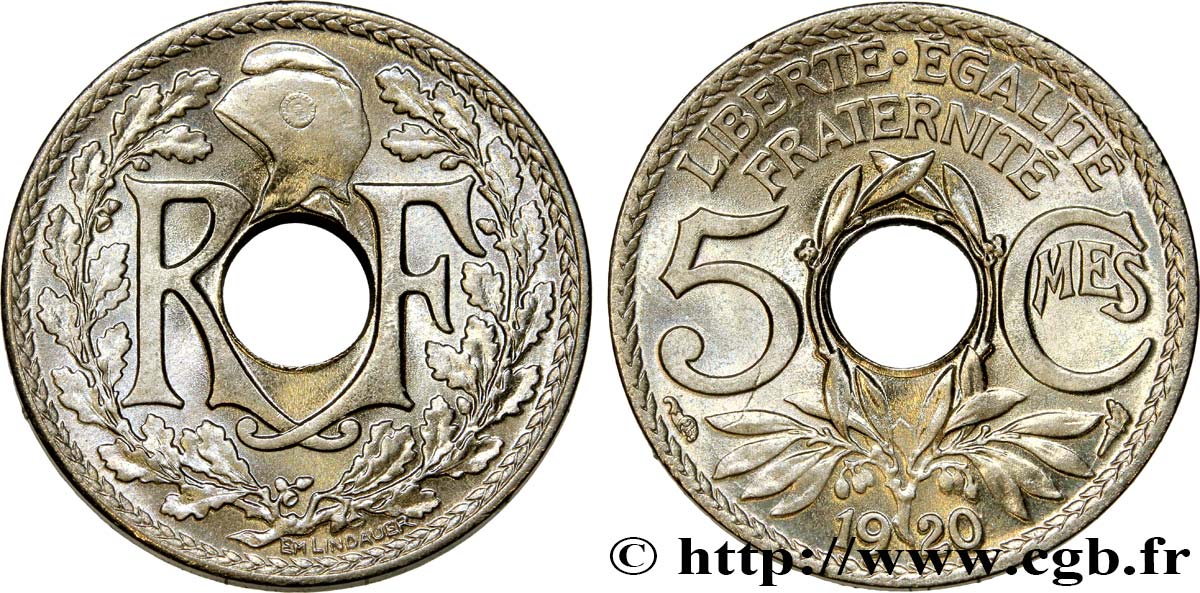 5 centimes Lindauer, grand module 1920  F.121/4 MS63 