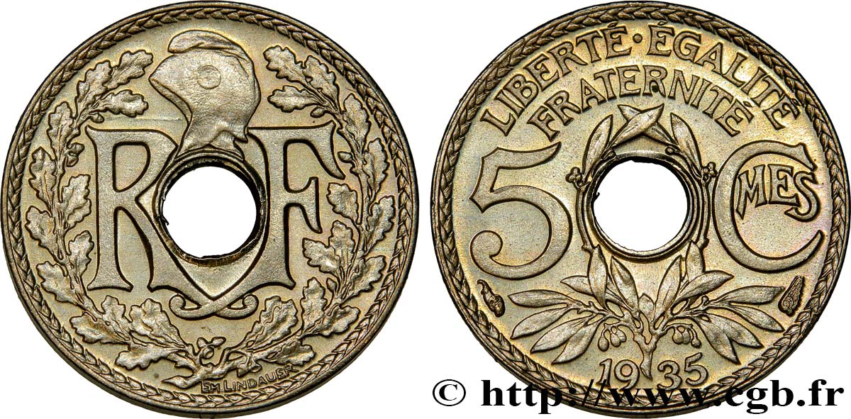 5 centimes Lindauer, petit module 1935 Paris F.122/18 VZ62 
