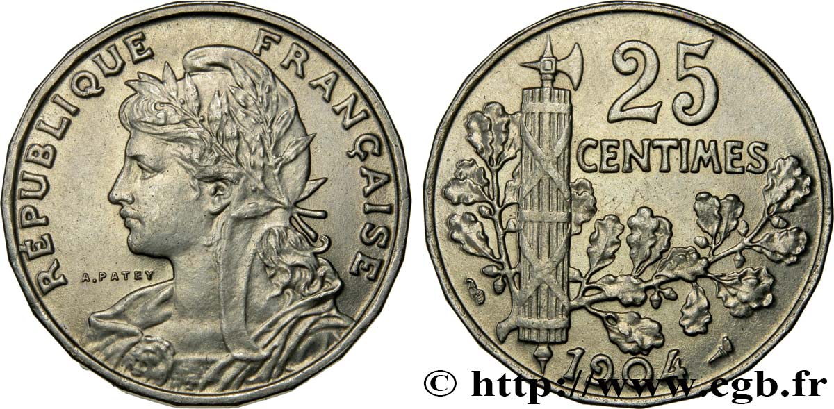 25 centimes Patey, 2e type 1904  F.169/2 EBC60 
