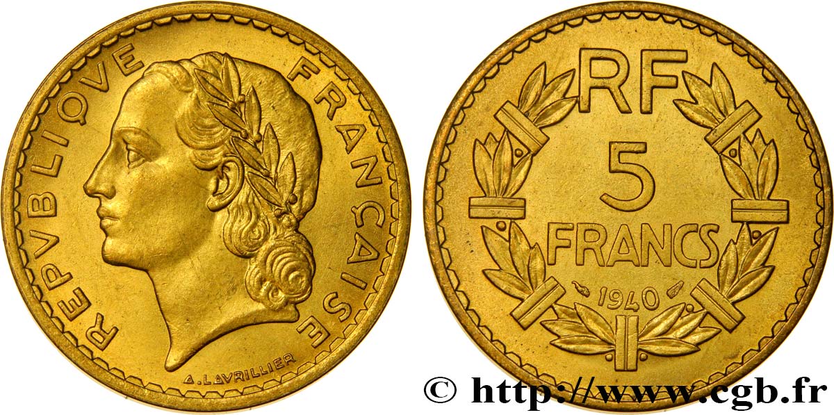 5 francs Lavrillier, bronze-aluminium 1940  F.337/4 VZ62 