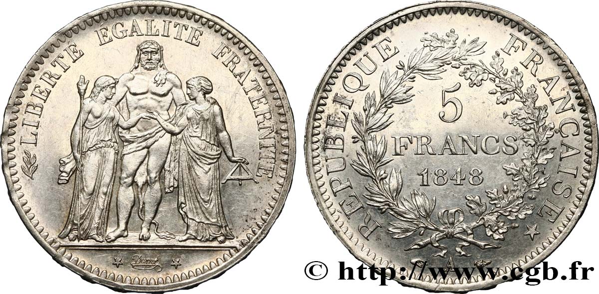 5 francs Hercule, IIe République 1848 Paris F.326/1 EBC58 