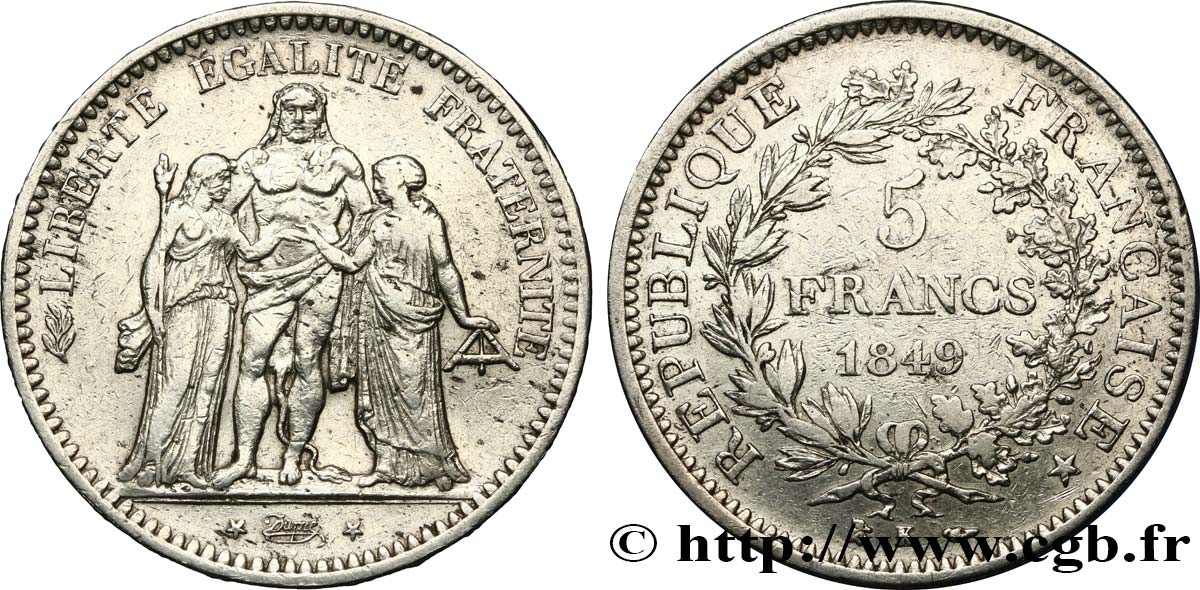 5 francs Hercule, IIe République 1849 Bordeaux F.326/7 XF40 
