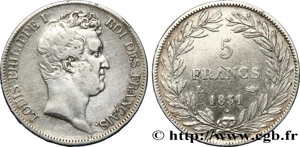 5 francs type Tiolier avec le I, tranche en creux 1831 Bayonne F.315/21 S35 