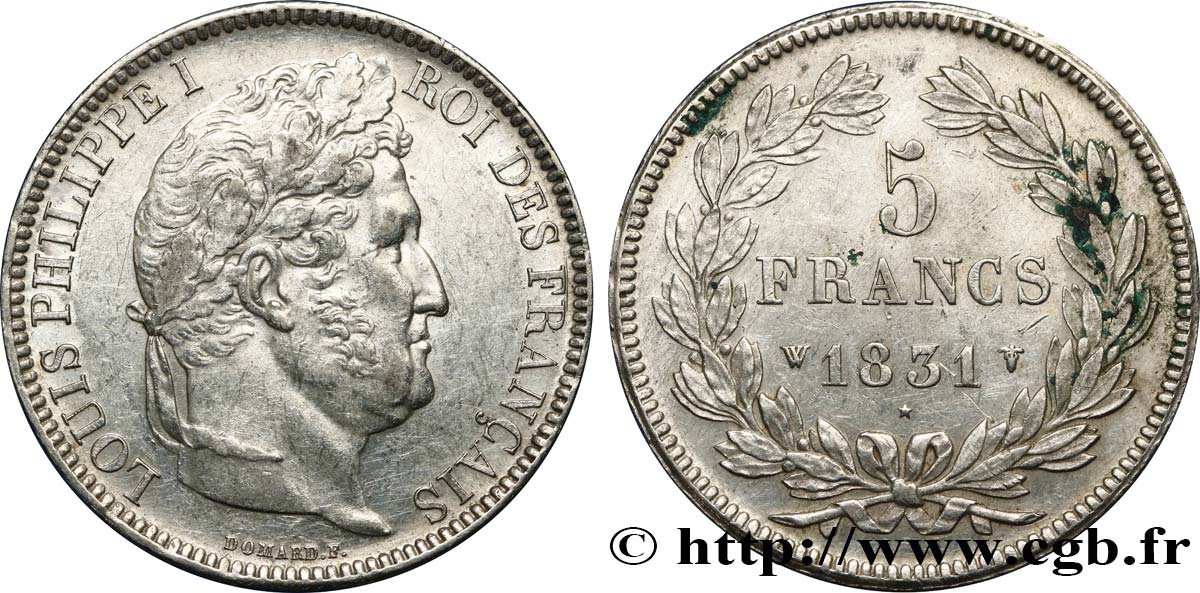 5 francs Ier type Domard, tranche en relief 1831 Lille F.320/13 TTB50 