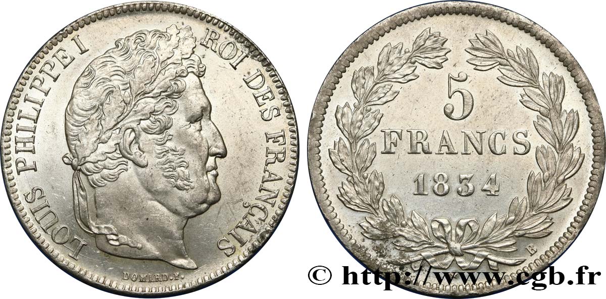 5 francs IIe type Domard 1834 Rouen F.324/30 SUP58 