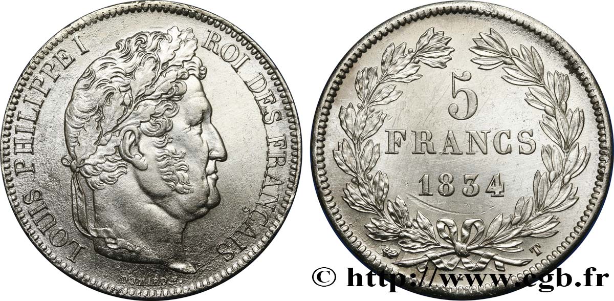 5 francs IIe type Domard 1834 Nantes F.324/40 fVZ 