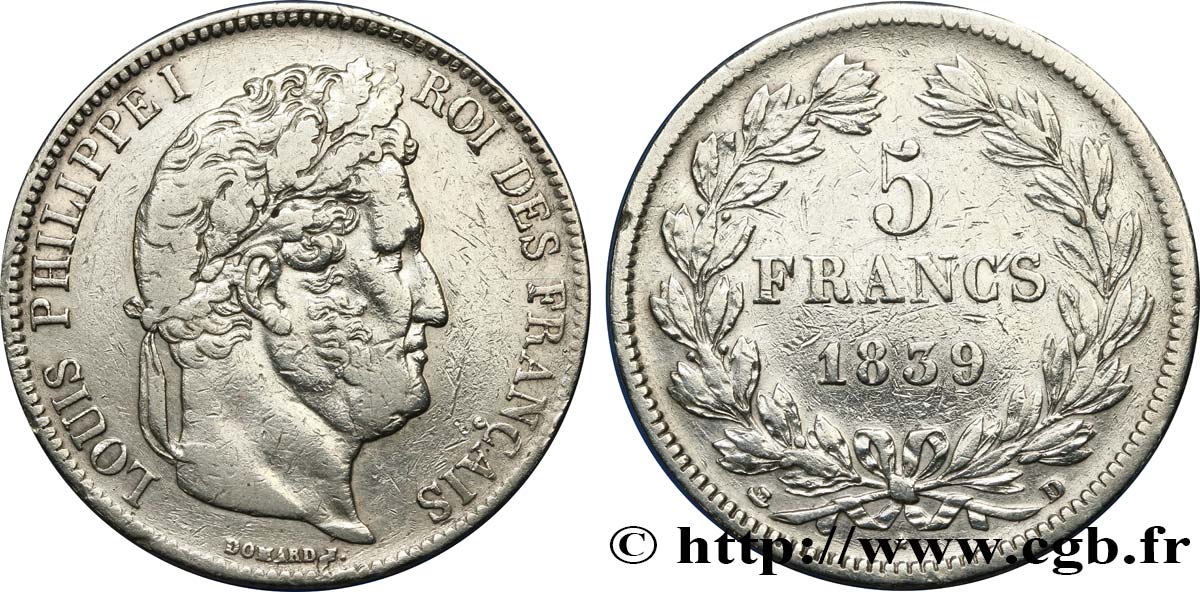 5 francs IIe type Domard 1839 Lyon F.324/78 TB+ 