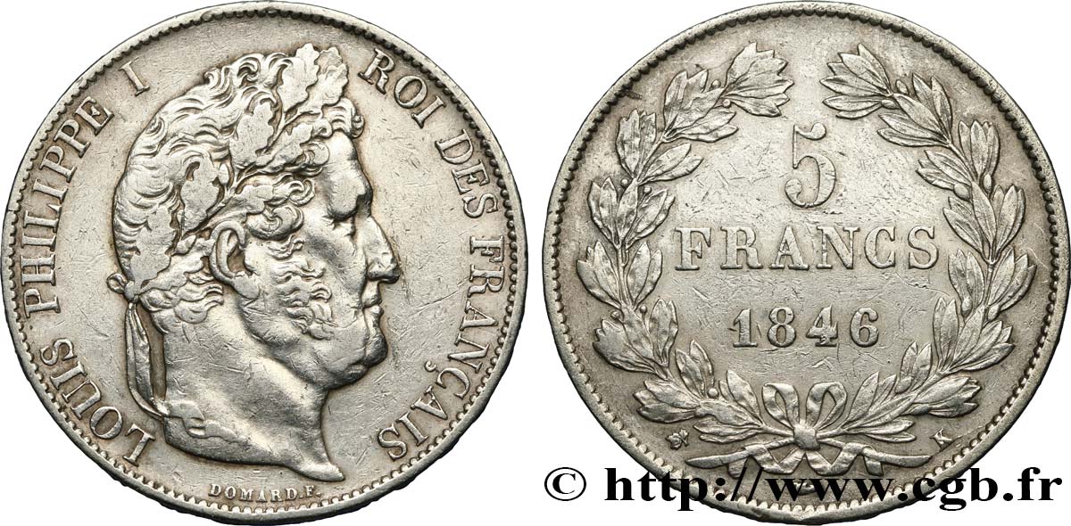 5 francs IIIe type Domard 1846 Bordeaux F.325/12 XF40 