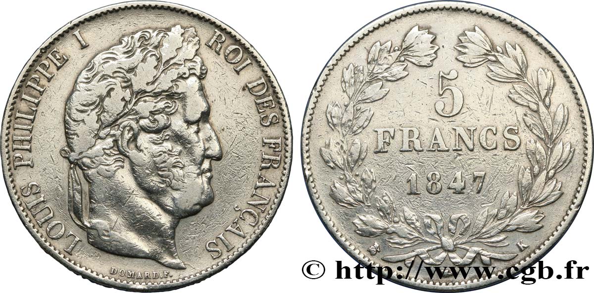 5 francs IIIe type Domard 1847 Bordeaux F.325/16 VF 