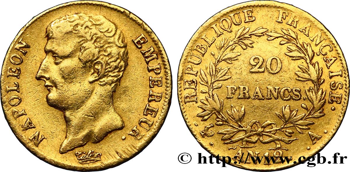 20 francs or Napoléon Empereur, buste intermédiaire 1804 Paris F.511/1 TB35 
