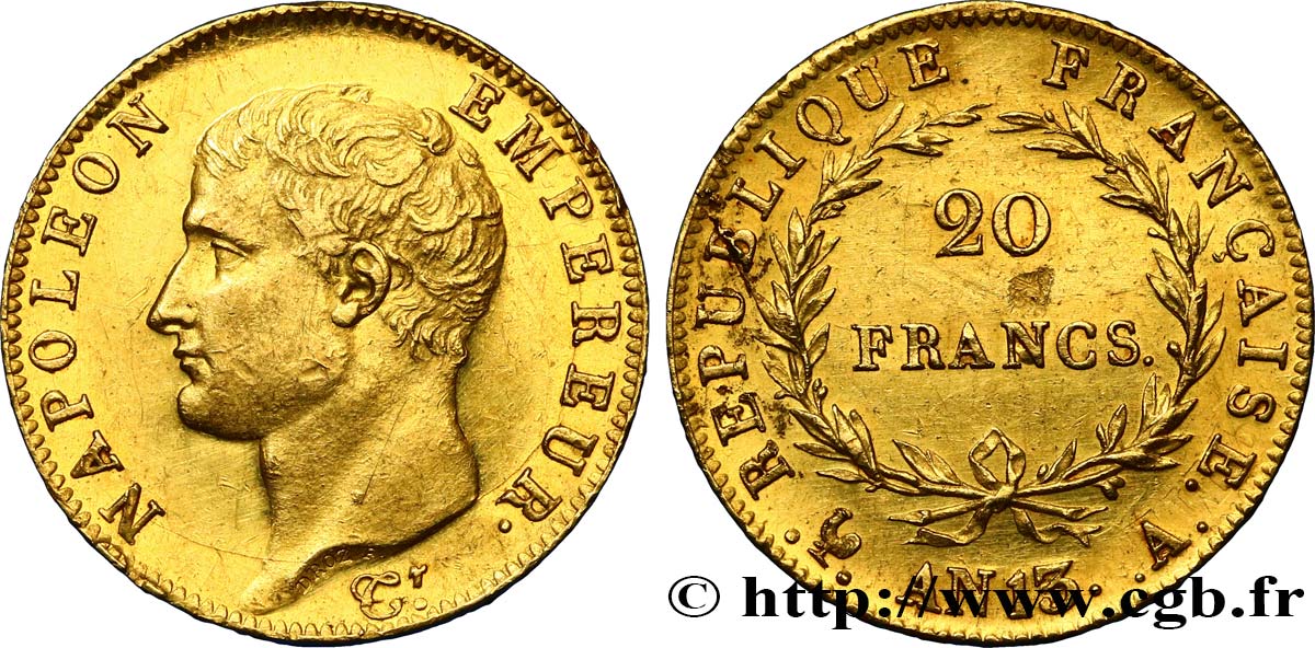 20 francs or Napoléon tête nue, Calendrier révolutionnaire 1805 Paris F.512/1 q.SPL 
