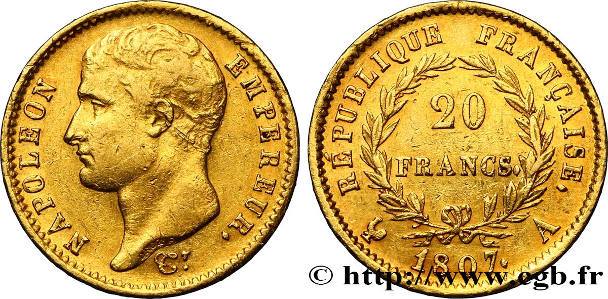 20 francs or Napoléon tête nue, type transitoire 1807 Paris F.514/1 TTB45 