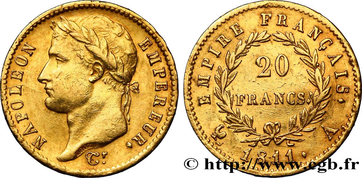 20 francs or Napoléon tête laurée, Empire français 1811 Paris F.516/16 SS45 