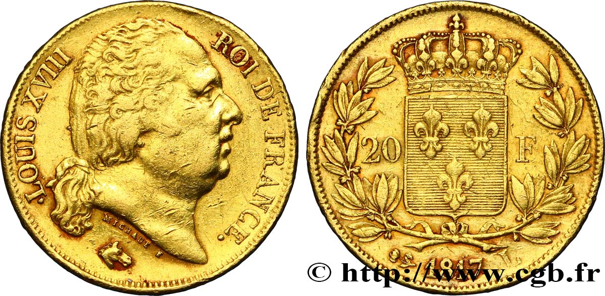 20 francs or Louis XVIII, tête nue 1817 Bayonne F.519/7 TTB45 