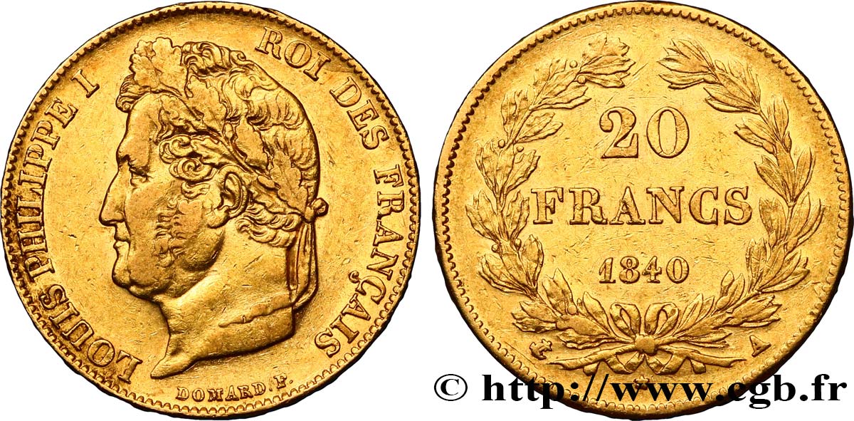 20 francs or Louis-Philippe, Domard 1840 Paris F.527/22 SS45 