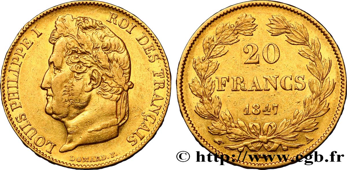 20 francs or Louis-Philippe, Domard 1847 Paris F.527/37 SS48 