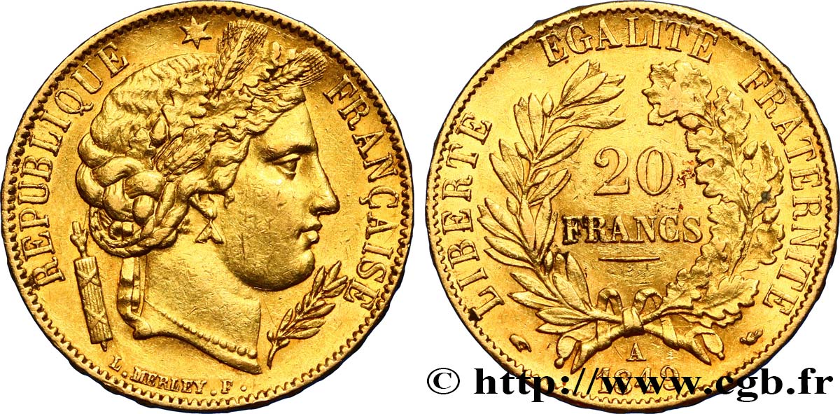 20 francs or Cérès 1849 Paris F.529/1 SS50 